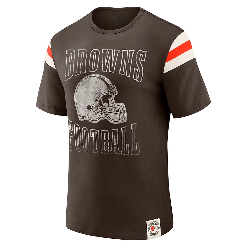 Men's Darius Rucker Collection by Fanatics  Brown Cleveland Browns Football Stripe Sleeve T-Shirt