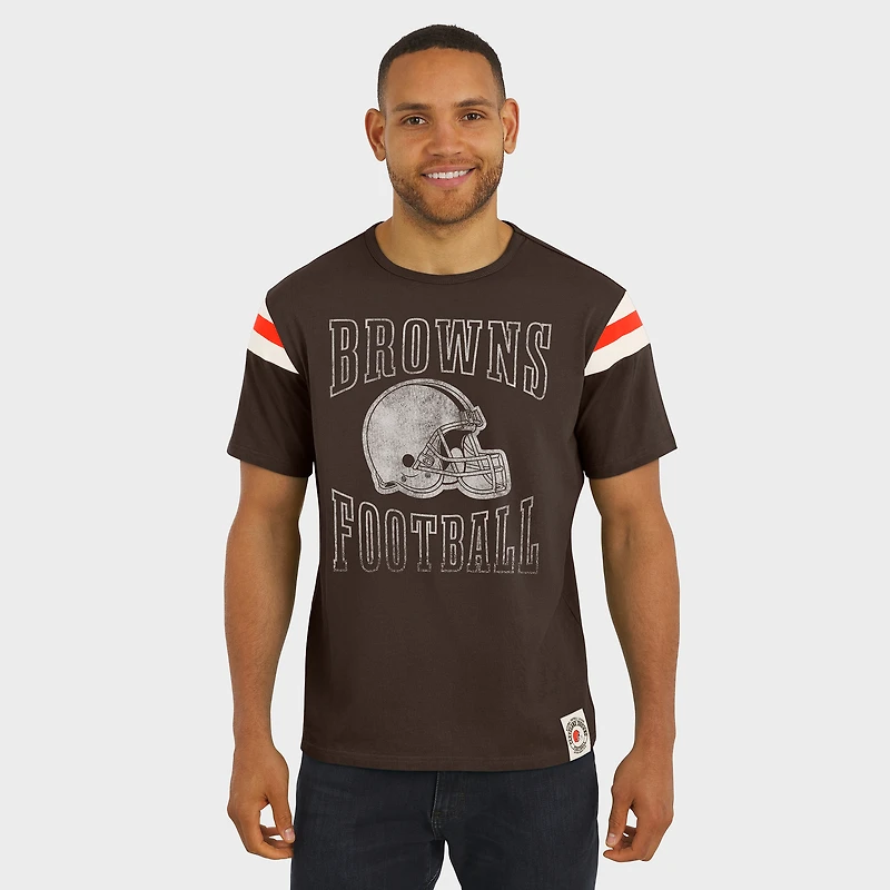 Men's Darius Rucker Collection by Fanatics  Brown Cleveland Browns Football Stripe Sleeve T-Shirt