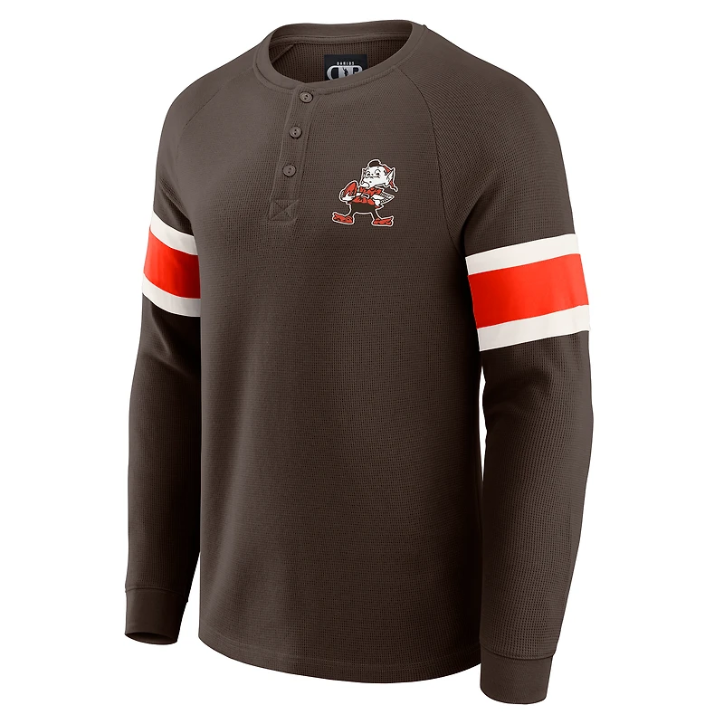 T-shirt Henley à manches longues raglan en tricot gaufré pour homme Darius Rucker Collection by Fanatics Brown des Cleveland Browns
