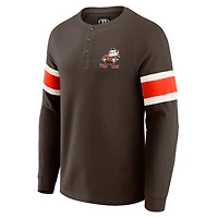 T-shirt Henley à manches longues raglan en tricot gaufré pour homme Darius Rucker Collection by Fanatics Brown des Cleveland Browns
