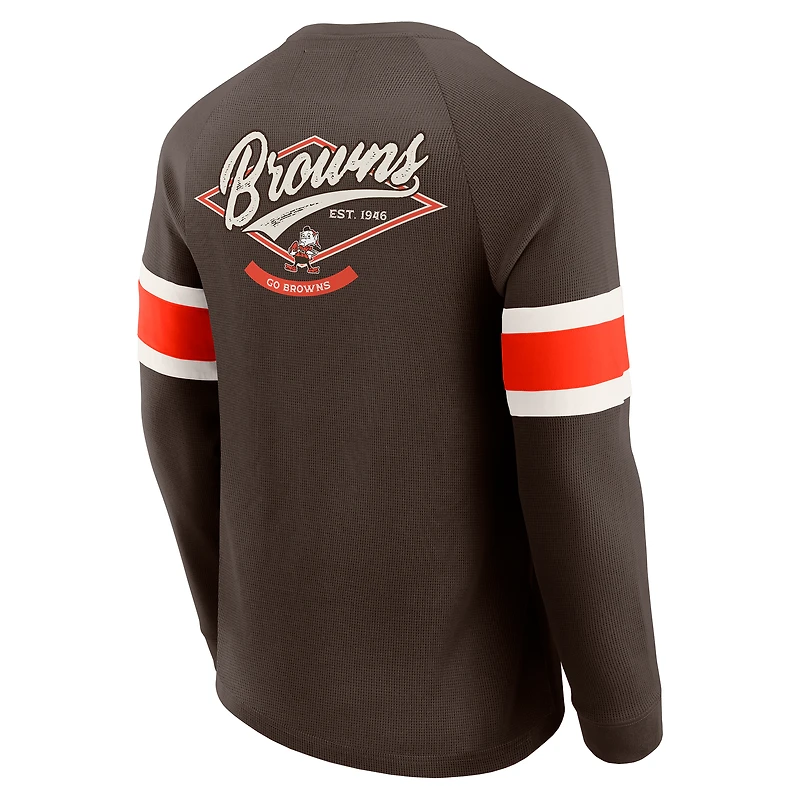 T-shirt Henley à manches longues raglan en tricot gaufré pour homme Darius Rucker Collection by Fanatics Brown des Cleveland Browns