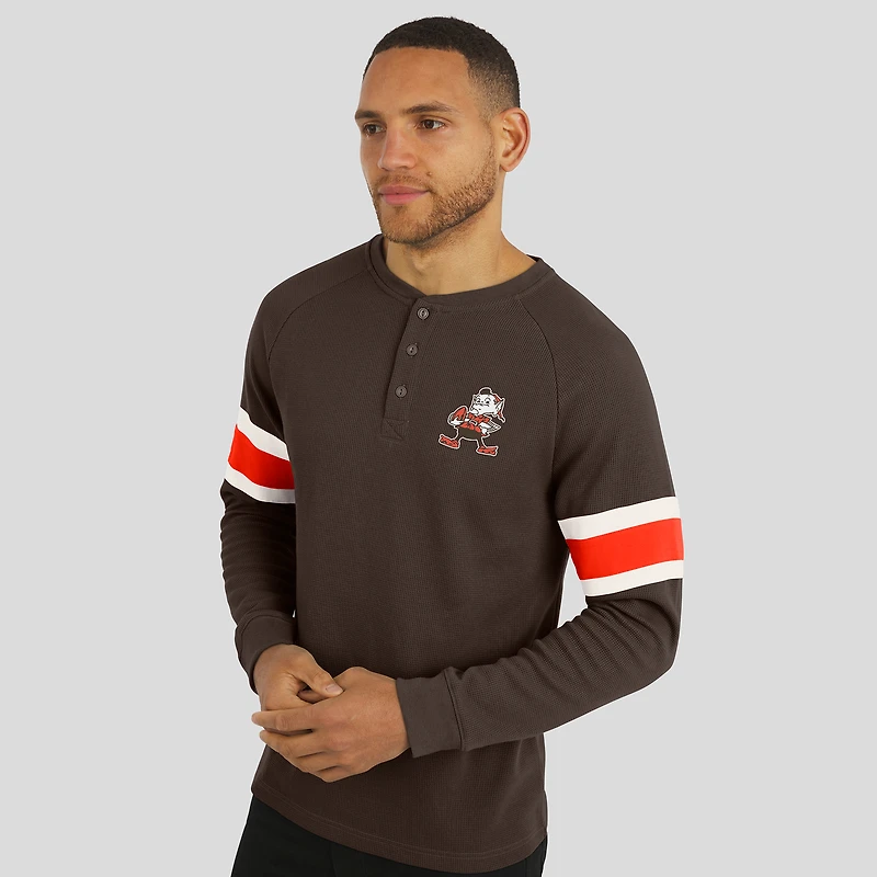 T-shirt Henley à manches longues raglan en tricot gaufré pour homme Darius Rucker Collection by Fanatics Brown des Cleveland Browns