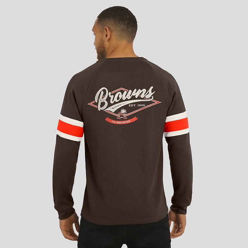 T-shirt Henley à manches longues raglan en tricot gaufré pour homme Darius Rucker Collection by Fanatics Brown des Cleveland Browns