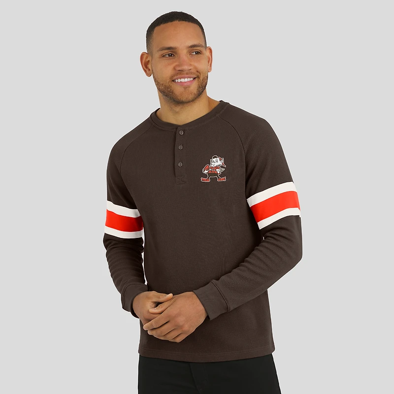 T-shirt Henley à manches longues raglan en tricot gaufré pour homme Darius Rucker Collection by Fanatics Brown des Cleveland Browns