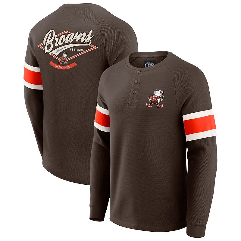 T-shirt Henley à manches longues raglan en tricot gaufré pour homme Darius Rucker Collection by Fanatics Brown des Cleveland Browns