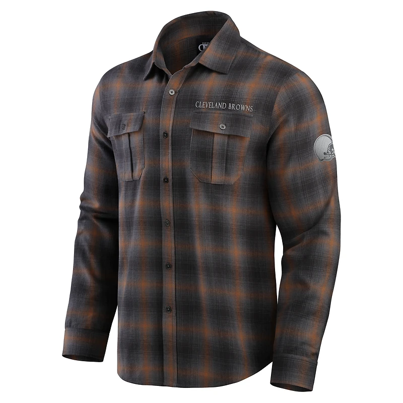Chemise boutonnée à manches longues classique en flanelle pour homme de la collection Darius Rucker Fanatics, couleur anthracite, Cleveland Browns