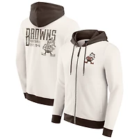 Sweat à capuche zippé intégral pour homme de la collection Darius Rucker par Fanatics, couleur crème, motif rétro des Cleveland Browns, effet vieilli