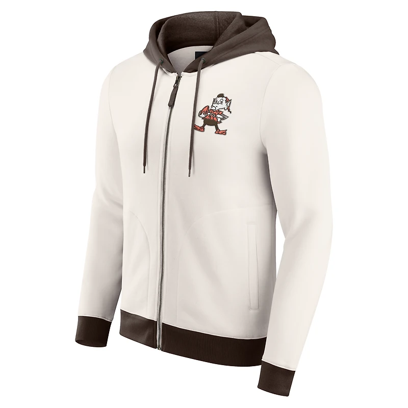 Sweat à capuche zippé intégral pour homme de la collection Darius Rucker par Fanatics, couleur crème, motif rétro des Cleveland Browns, effet vieilli