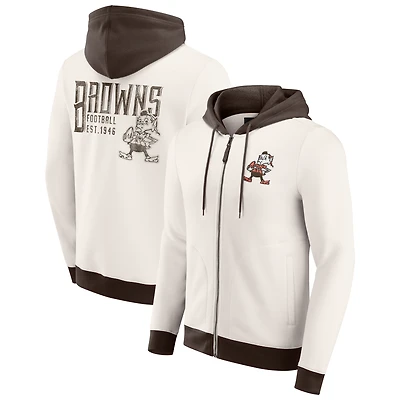 Sweat à capuche zippé intégral pour homme de la collection Darius Rucker par Fanatics, couleur crème, motif rétro des Cleveland Browns, effet vieilli