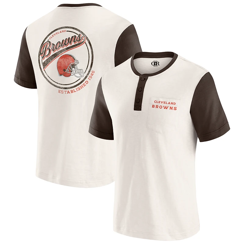 T-shirt Henley à poche colorblock crème pour homme de la collection Darius Rucker par Fanatics des Cleveland Browns