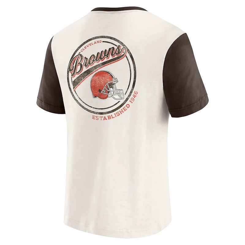 T-shirt Henley à poche colorblock crème pour homme de la collection Darius Rucker par Fanatics des Cleveland Browns