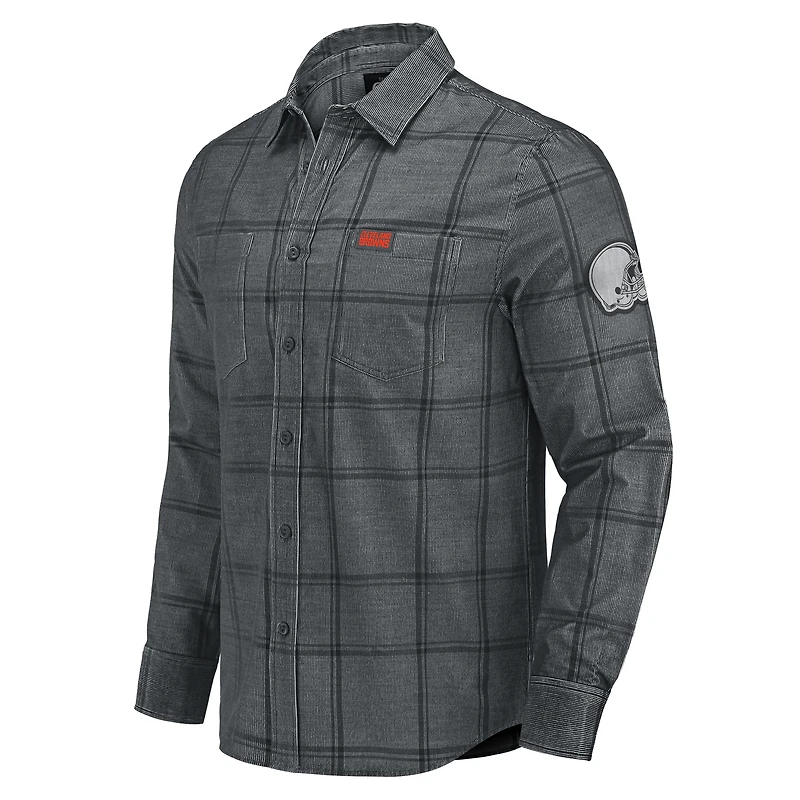 Chemise boutonnée en velours côtelé micro-élastique gris pour homme, collection Darius Rucker par Fanatics, Cleveland Browns