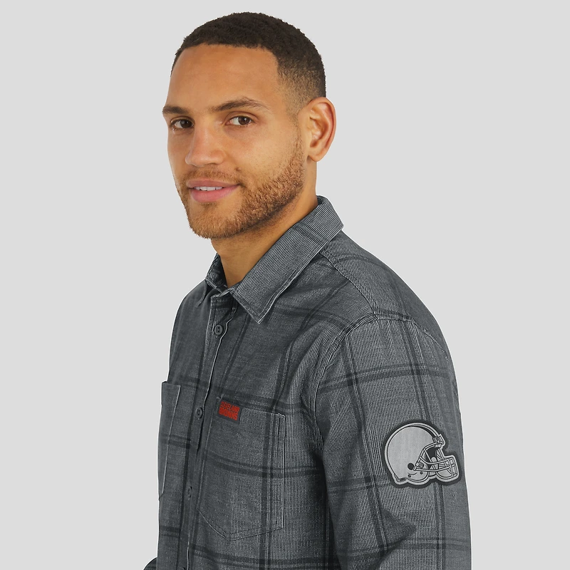 Men's Darius Rucker Collection by Fanatics Gray Cleveland Browns Micro Corduroy Plaid Button Up Shirt