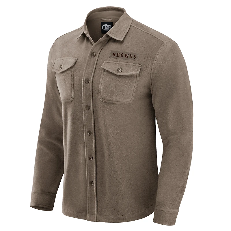 Chemise boutonnée confortable en polaire marron clair des Cleveland Browns pour homme, collection Darius Rucker par Fanatics