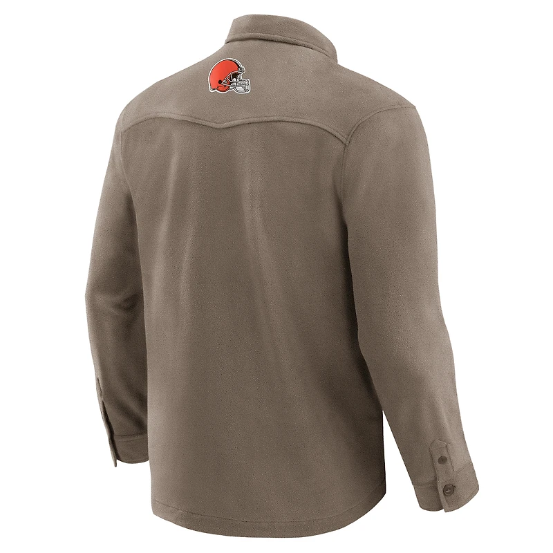 Chemise boutonnée confortable en polaire marron clair des Cleveland Browns pour homme, collection Darius Rucker par Fanatics