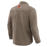 Chemise boutonnée confortable en polaire marron clair des Cleveland Browns pour homme, collection Darius Rucker par Fanatics