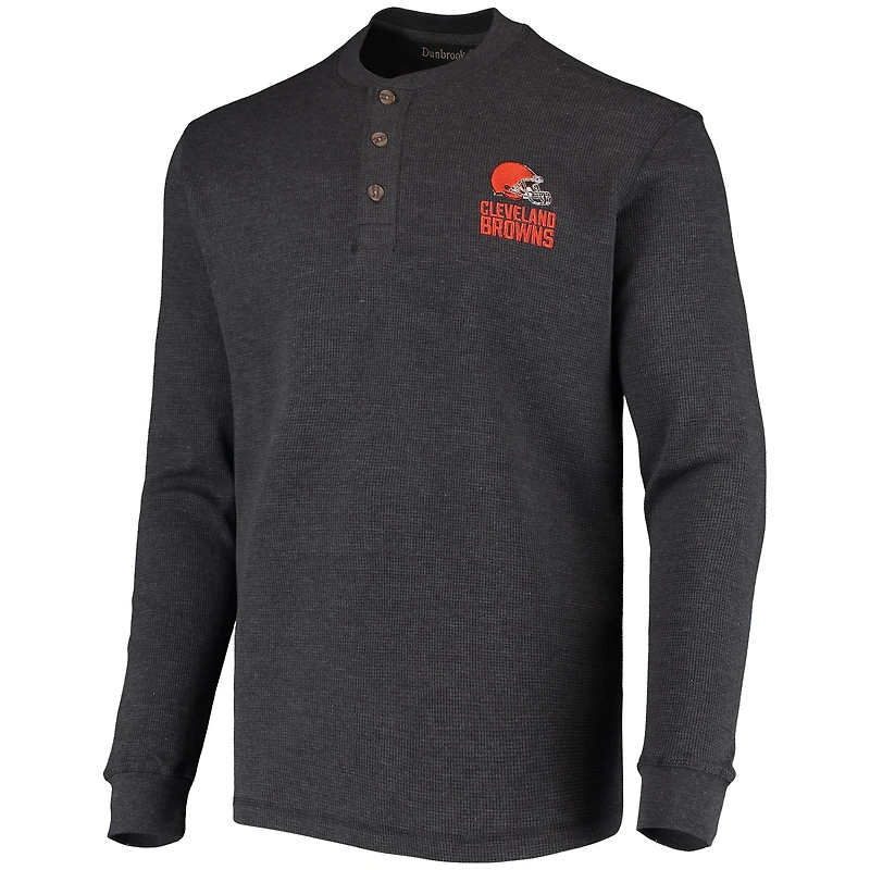 Men's Dunbrooke Charcoal Cleveland Browns Logo Maverick Thermal Henley Long Sleeve T-Shirt