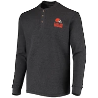 Men's Dunbrooke Charcoal Cleveland Browns Logo Maverick Thermal Henley Long Sleeve T-Shirt