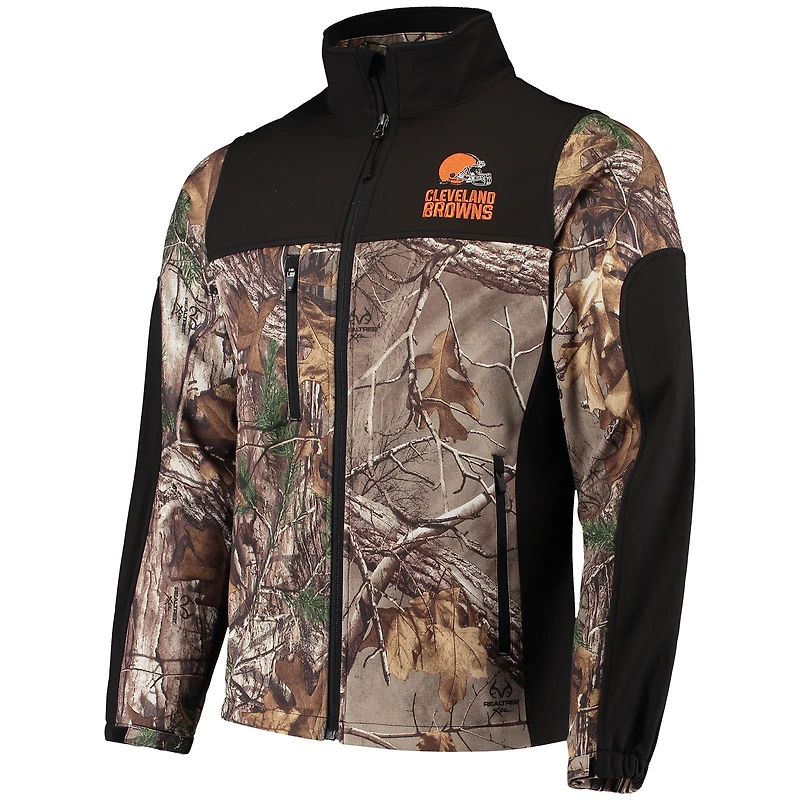 Veste Softshell à fermeture éclair intégrale Dunbrooke Realtree Camo/Noir Cleveland Browns Circle Hunter pour hommes