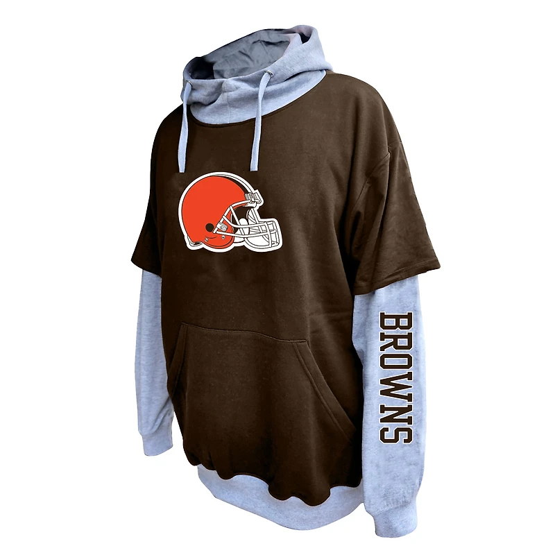 Sweat à capuche Fanatics marron/gris chiné pour homme, taille grande et grande, des Cleveland Browns.