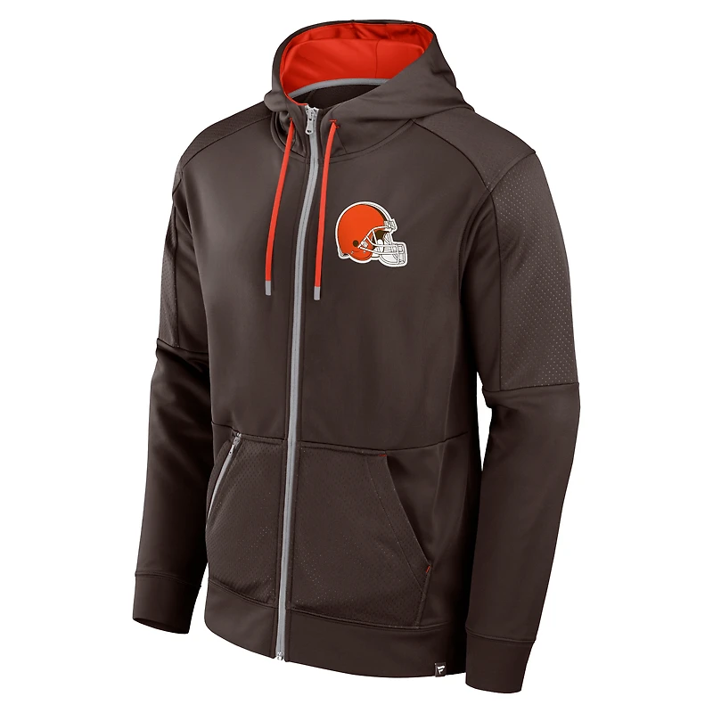 Sweat à capuche entièrement zippé marron Cleveland Browns Defender pour hommes