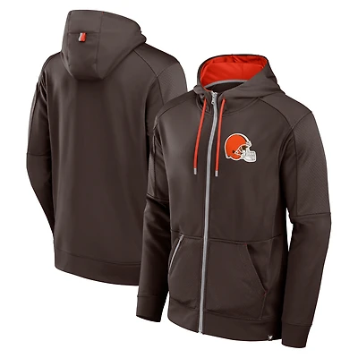 Sweat à capuche entièrement zippé marron Cleveland Browns Defender pour hommes