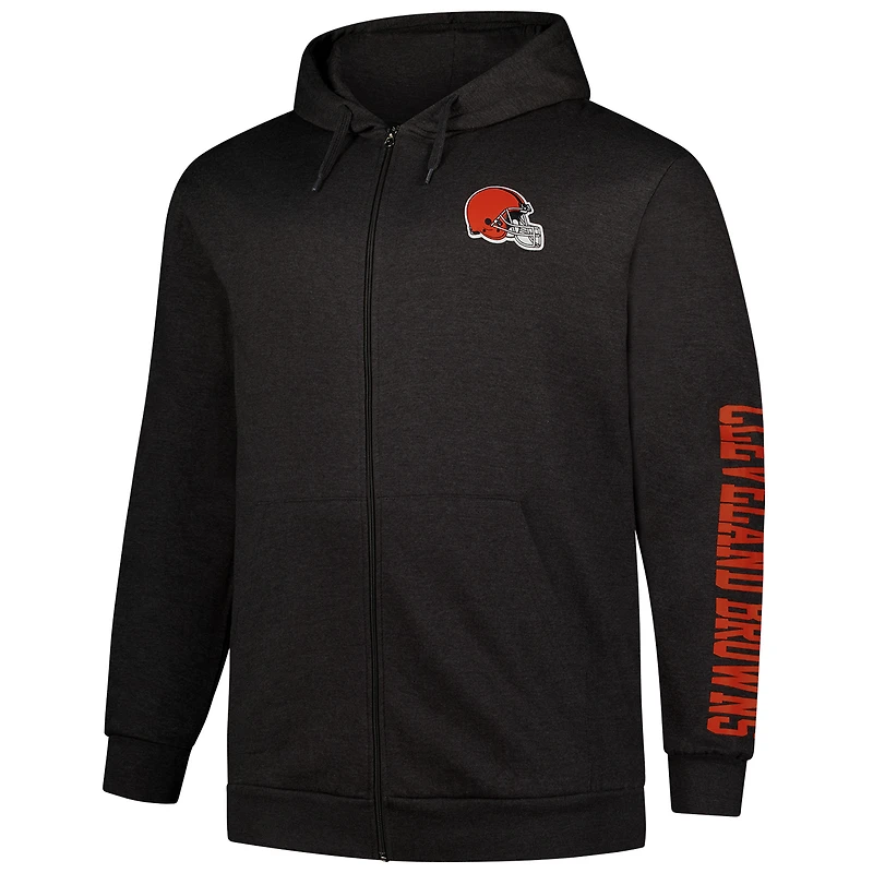 Sweat à capuche zippé manches longues Fanatics Heather Charcoal Cleveland Browns pour hommes
