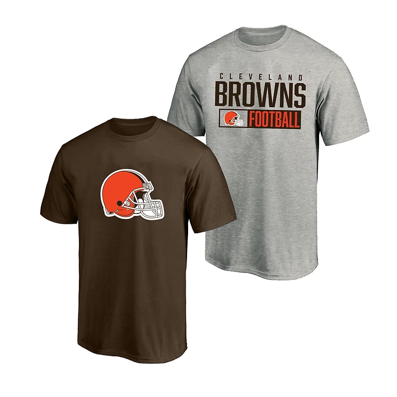 Lot de 2 t-shirts Cleveland Browns pour hommes, gris chiné/marron, grandes tailles (Fanatics).