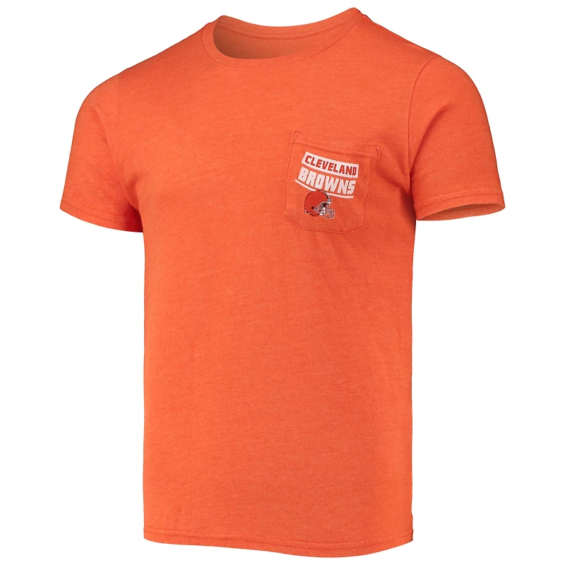 T-shirt tri-mélange avec poche pour but de terrain des Cleveland Browns Fanatics orange chiné hommes