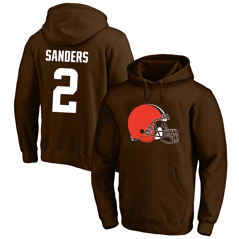 Sweat à capuche Fanatics pour homme, modèle Shedeur Sanders Brown, Cleveland Browns, grandes tailles, avec nom et numéro.