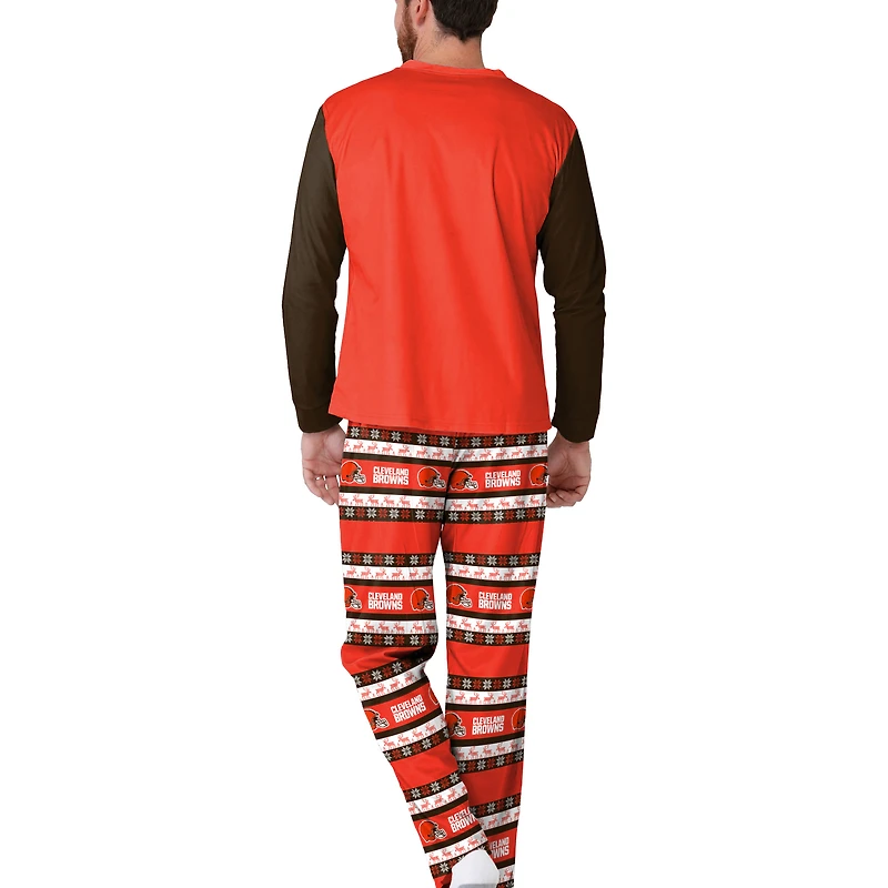 Men's  FOCO Brown Cleveland Browns Wordmark Ugly Pajama Set
