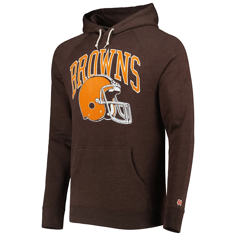 Men's Homage Brown Cleveland Browns Retro Helmet Tri-Blend Raglan Pullover Hoodie