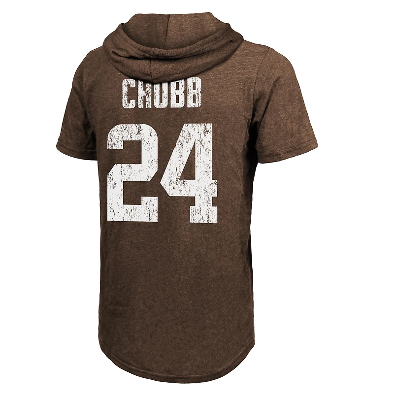 Men's Majestic Threads Nick Chubb Brown Cleveland Browns Player Name & Number Tri-Blend Slim Fit Hoodie T-Shirt
