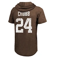 Men's Majestic Threads Nick Chubb Brown Cleveland Browns Player Name & Number Tri-Blend Slim Fit Hoodie T-Shirt