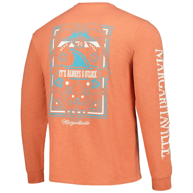 Men's Margaritaville Coral Cleveland Browns Five O'Clock Henley Long Sleeve T-Shirt