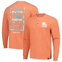 Men's Margaritaville Coral Cleveland Browns Five O'Clock Henley Long Sleeve T-Shirt