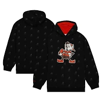 Sweat à capuche noir en polaire imprimé intégral des Cleveland Browns Mitchell & Ness pour hommes