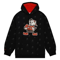 Sweat à capuche noir en polaire imprimé intégral des Cleveland Browns Mitchell & Ness pour hommes