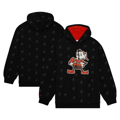 Sweat à capuche noir en polaire imprimé intégral des Cleveland Browns Mitchell & Ness pour hommes