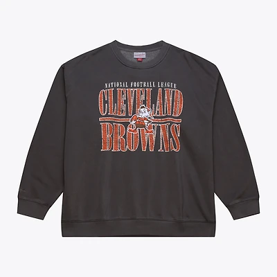 Men's Mitchell & Ness  Black Cleveland Browns Downtown Crew Vintage Logo Sweatshirt