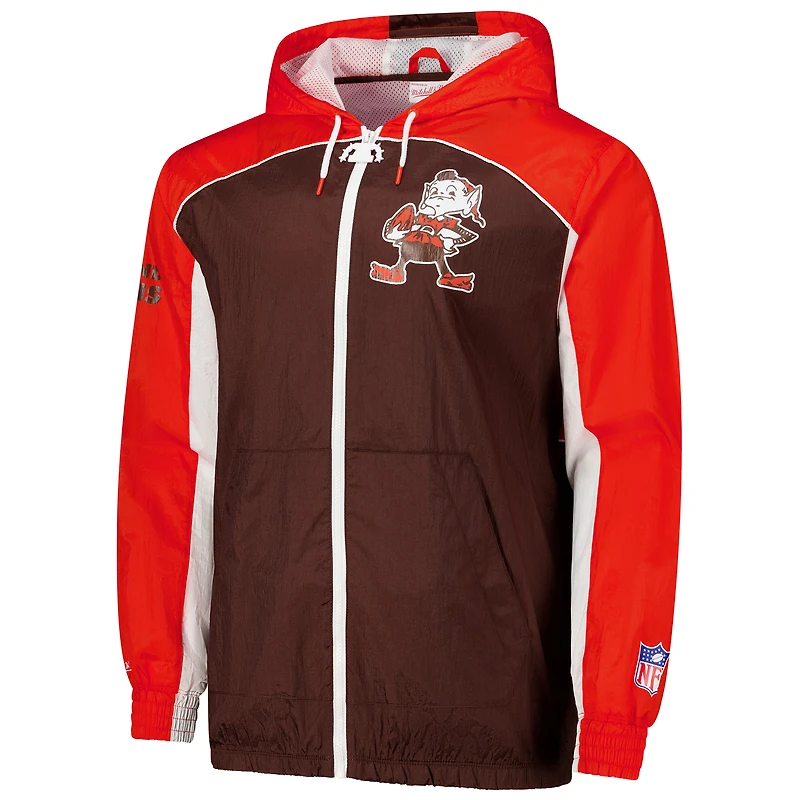 Coupe-vent entièrement zippé de qualité supérieure Cleveland Browns Big Shot Mitchell & Ness Brown pour homme