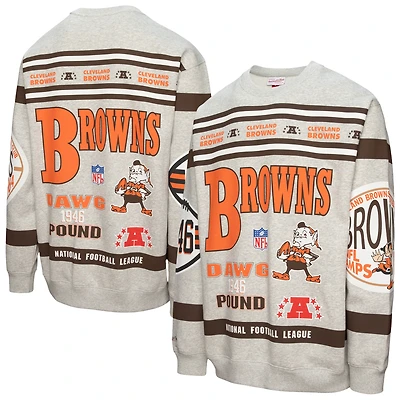 Sweat-shirt ras du cou en polaire vintage à imprimé intégral Mitchell & Ness pour homme, gris chiné, Cleveland Browns