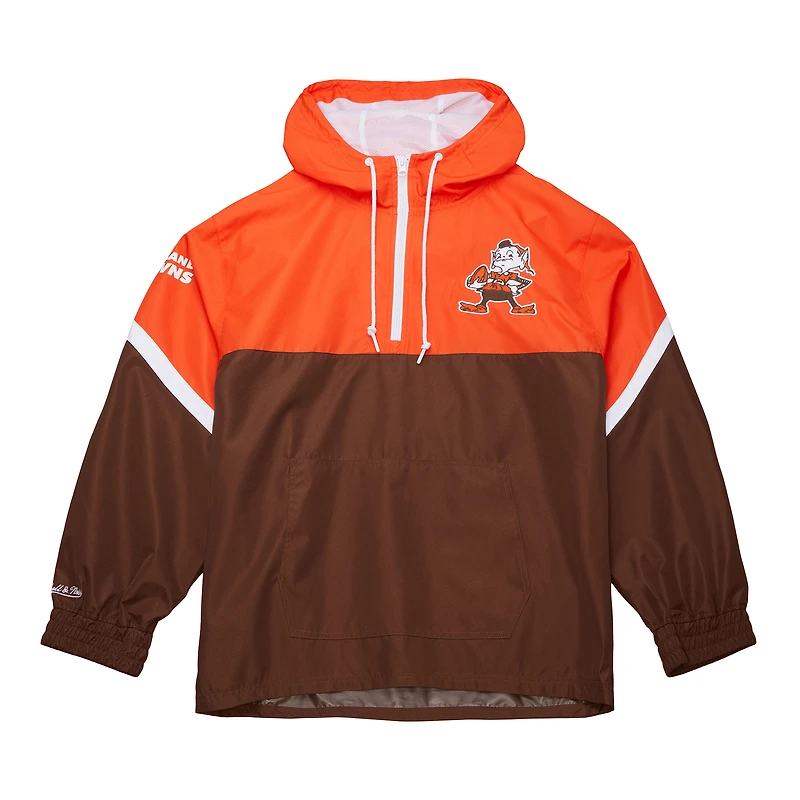 Men's Mitchell & Ness Orange/Brown Cleveland Browns Tie Breaker Vintage Logo Lightweight Anorak Half-Zip Windbreaker
