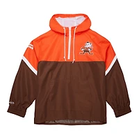 Men's Mitchell & Ness Orange/Brown Cleveland Browns Tie Breaker Vintage Logo Lightweight Anorak Half-Zip Windbreaker