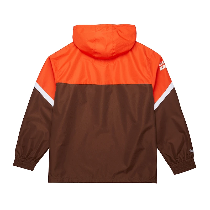 Men's Mitchell & Ness Orange/Brown Cleveland Browns Tie Breaker Vintage Logo Lightweight Anorak Half-Zip Windbreaker