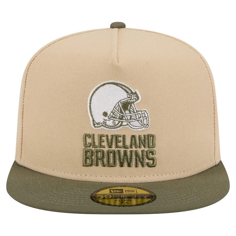 Casquette ajustée A-Frame 59FIFTY pour homme, coloris beige/olive, Cleveland Browns, New Era