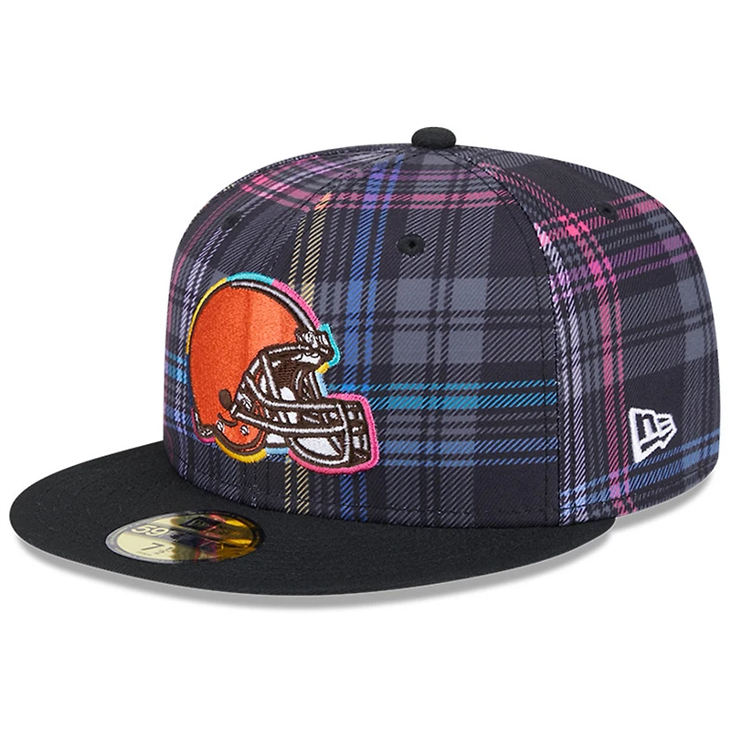 Men's New Era Black Cleveland Browns 2024 NFL Crucial Catch Plaid 59FIFTY Fitted Hat