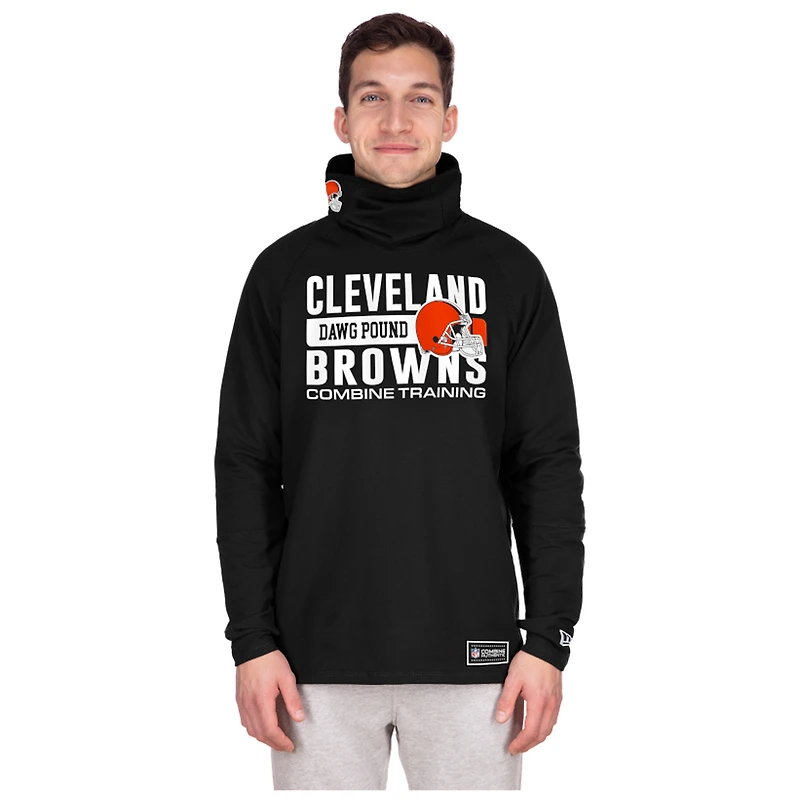 Men's New Era Black Cleveland Browns Functional Fandom Balaclava Helmet Stripe Tri-Blend Hoodie