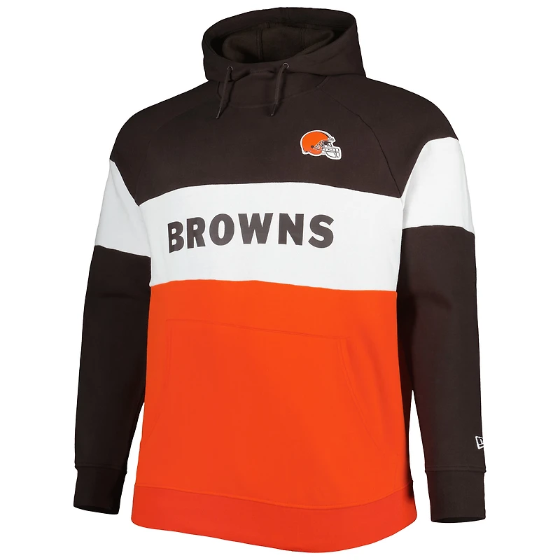 Chandail à capuchon raglan en molleton blocs de couleurs pour homme Cleveland Browns Big & Tall Current Team New Era, brun/orange