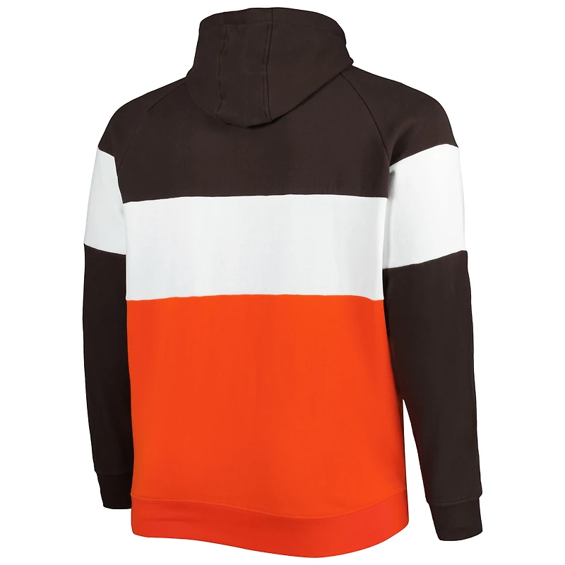 Chandail à capuchon raglan en molleton blocs de couleurs pour homme Cleveland Browns Big & Tall Current Team New Era, brun/orange